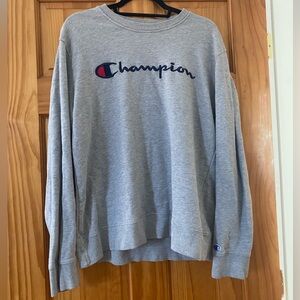 Champion Script Logo Crewneck Sweatshirt Gray Size L Vintage Style Pull over
